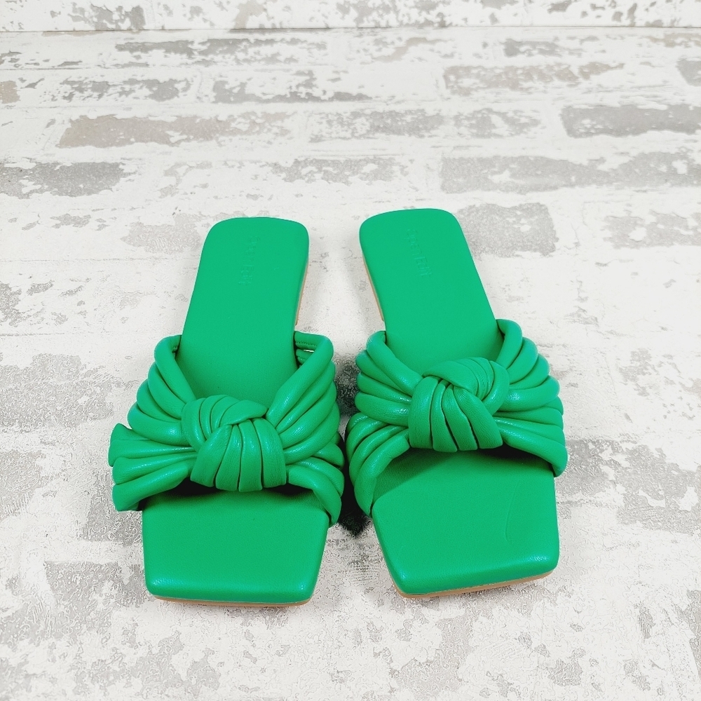 New Open Edit Lilah Green Knot Flat Slide Sandals D25